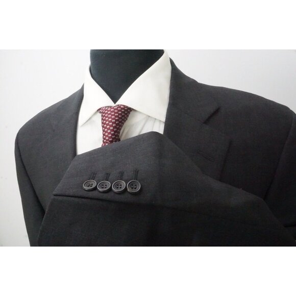 Paul Stuart Stuart II Dark Gray 100% Wool 2 Pc Suit Jacket Pants 42 semi long - Picture 5 of 12